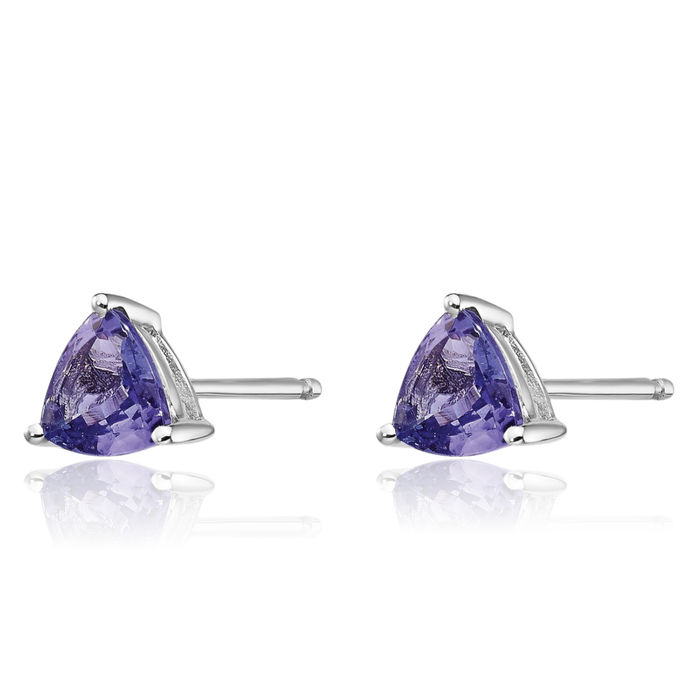 14K Solid White Gold Trillion Blue Tanzanite Studs Gemstone Solitaire Earrings December Birthstone Jewelry