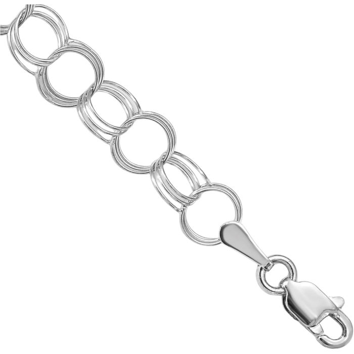 14K Solid White Gold Triple Link Chain Charm Bracelet