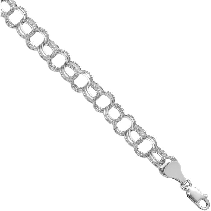 14K Solid White Gold Triple Link Chain Charm Bracelet