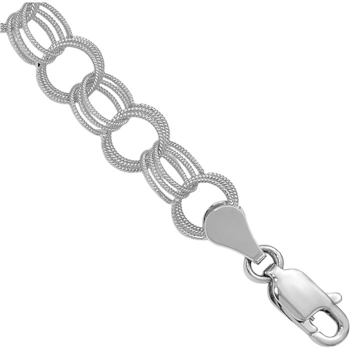 14K Solid White Gold Triple Link Chain Charm Bracelet