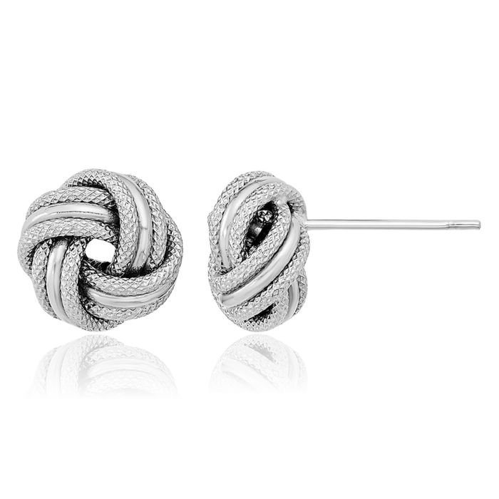 14K Solid White Gold Triple Twisted Love Knot Symbol Stud Earrings