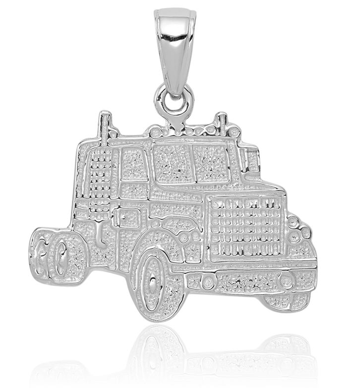 14K Solid White Gold Truck Cab Necklace Mechanic Trailer Trucker Pendant Wheeler Charm