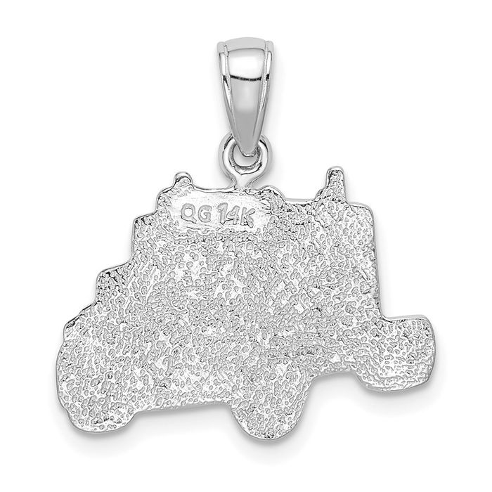 14K Solid White Gold Truck Cab Necklace Mechanic Trailer Trucker Pendant Wheeler Charm