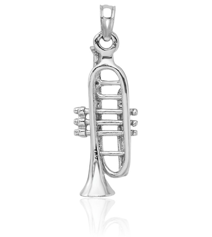 14K Solid White Gold Trumpet Necklace Chain Pendant Charm