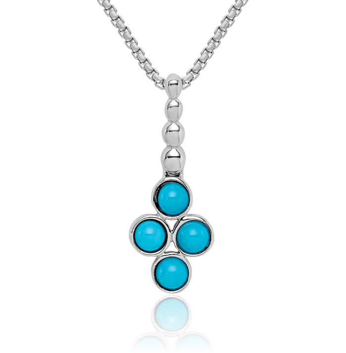 14K Solid White Gold Blue Turquoise Necklace Charm Gemstone Pendant