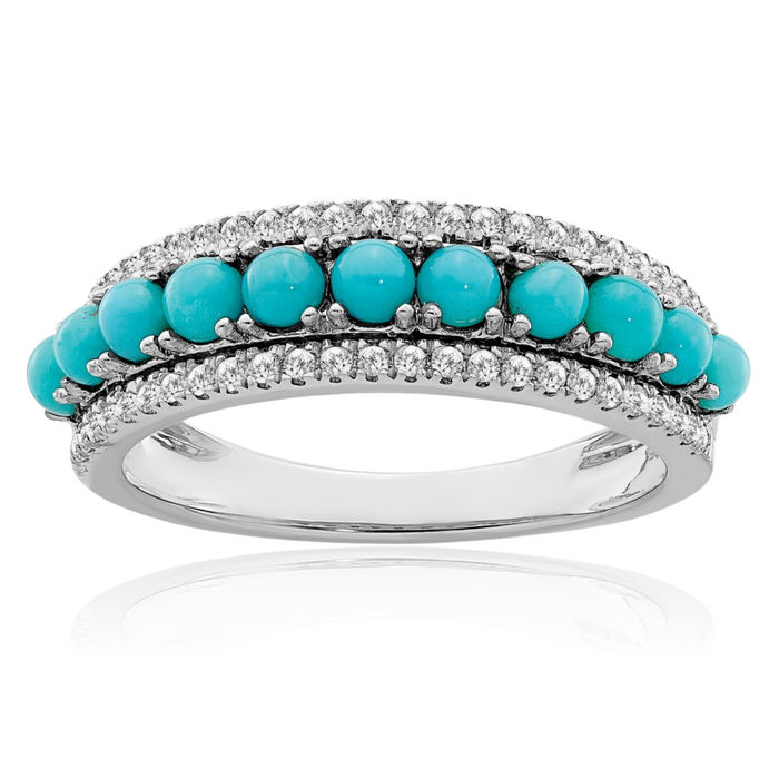 14K Solid White Gold Blue Turquoise Topaz Ring