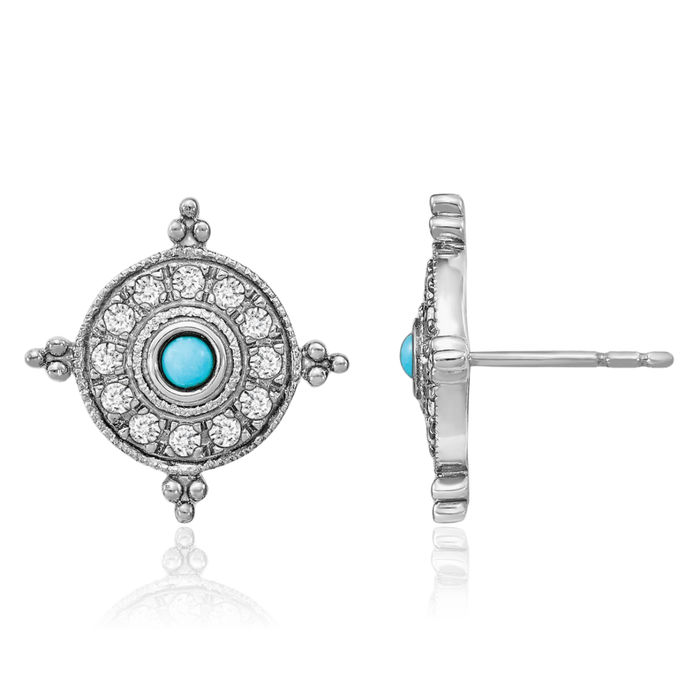 14K Solid White Gold Blue Turquoise Topaz Stud Earrings