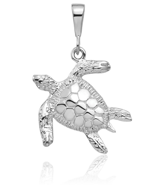 14K Solid White Gold Sea Turtle Necklace Chain Pendant Charm