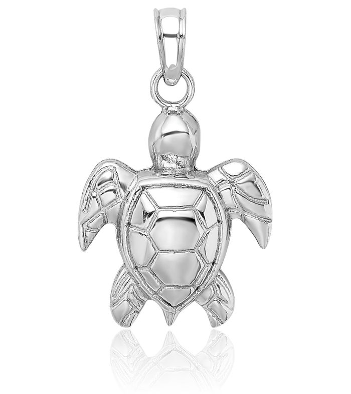 14K Solid White Gold Sea Turtle Necklace Chain Pendant Charm