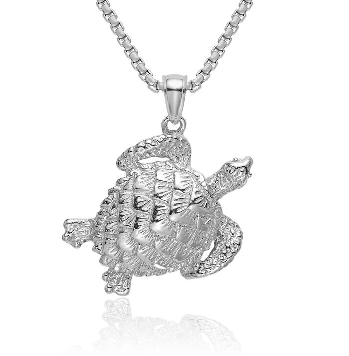 14K Solid White Gold Sea Turtle Necklace Chain Pendant Charm