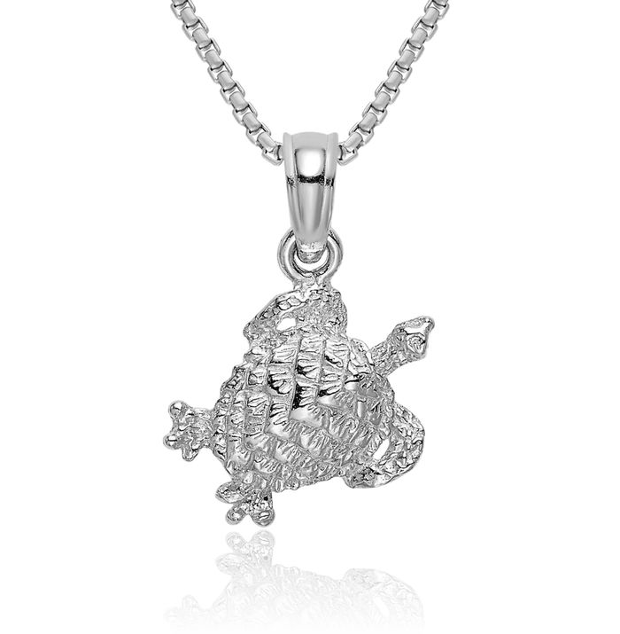 14K Solid White Gold Sea Turtle Necklace Chain Pendant Charm