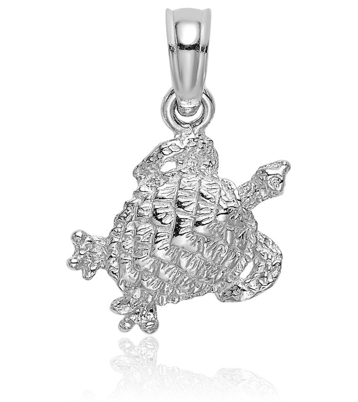 14K Solid White Gold Sea Turtle Necklace Chain Pendant Charm