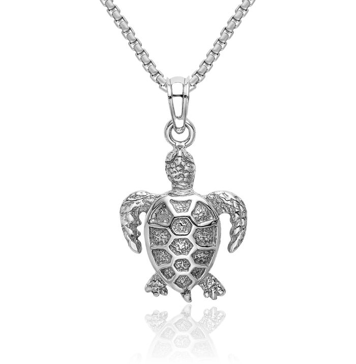 14K Solid White Gold Sea Turtle Necklace Chain Pendant Charm