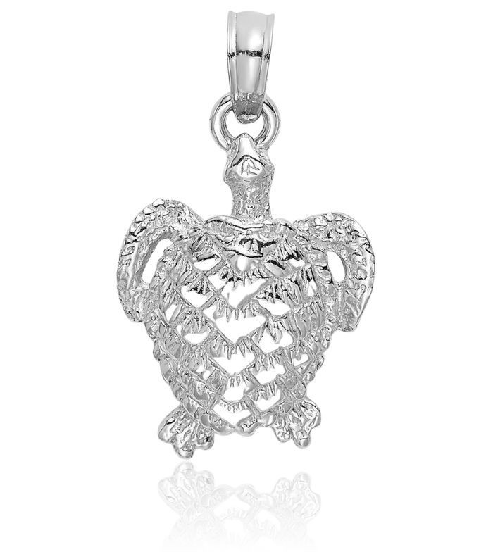 14K Solid White Gold Sea Turtle Necklace Chain Pendant Charm