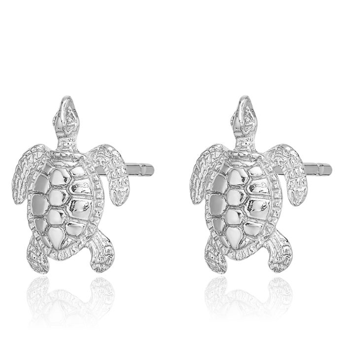 10K Solid White Gold Sea Turtle Stud Earrings