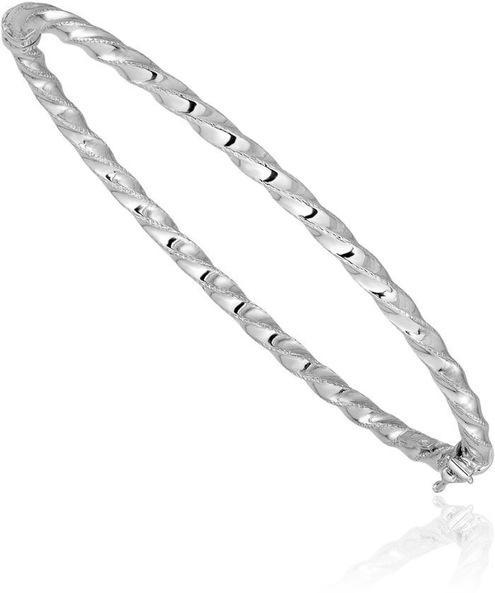 14K Solid White Gold Twisted 3.20mm Bangle Bracelet