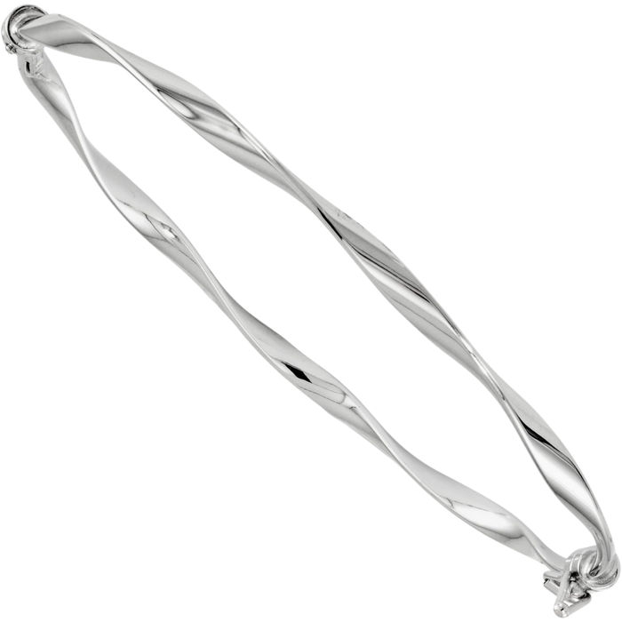 14K Solid White Gold Twisted Bangle Bracelet