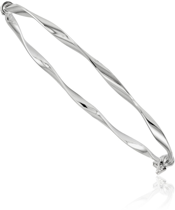 14K Solid White Gold Twisted Bangle Bracelet