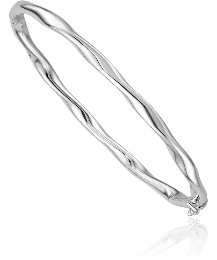 14K Solid White Gold Twisted Bangle Bracelet