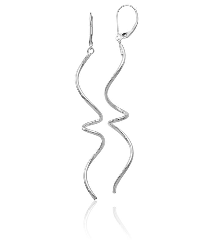 14K Solid White Gold Twisted Drop Dangle Earrings
