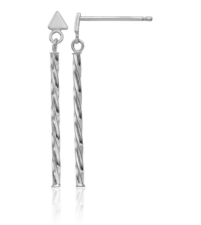 14K Solid White Gold Twisted Tube Line Bar Drop Dangle Earrings