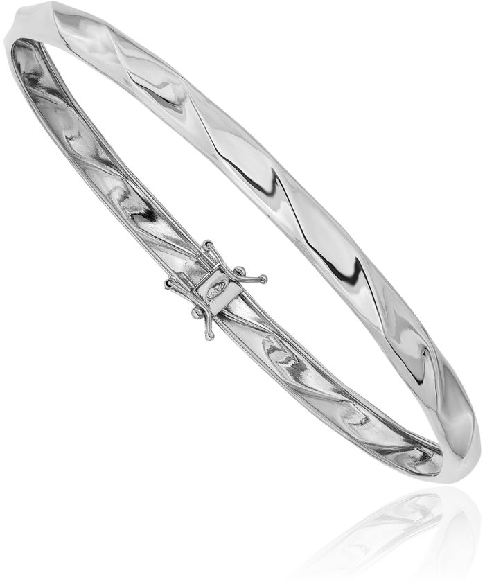 14K Solid White Gold Twisted Flexible Bangle Bracelet