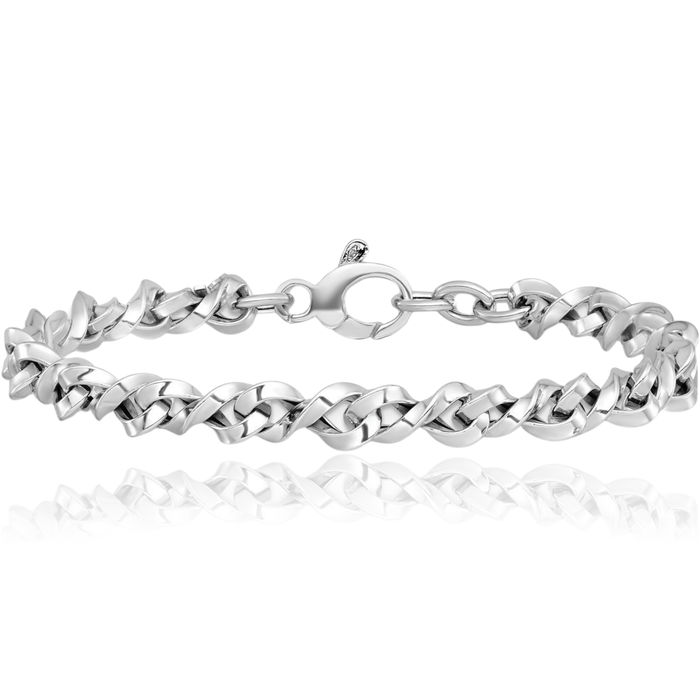 14K Solid White Gold Twisted Link Chain Bracelet