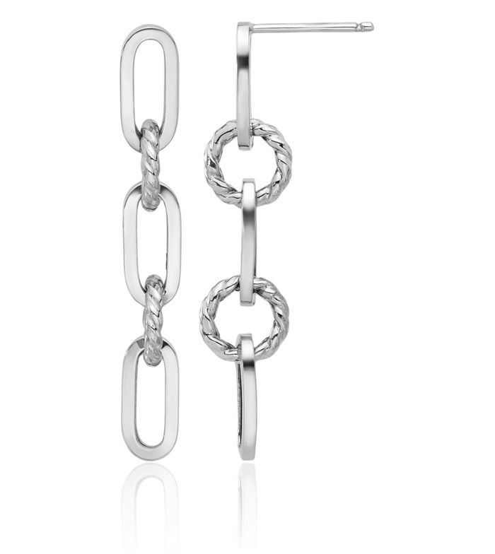 14K Solid White Gold Twisted Paperclip Chain Link Drop Dangle Earrings