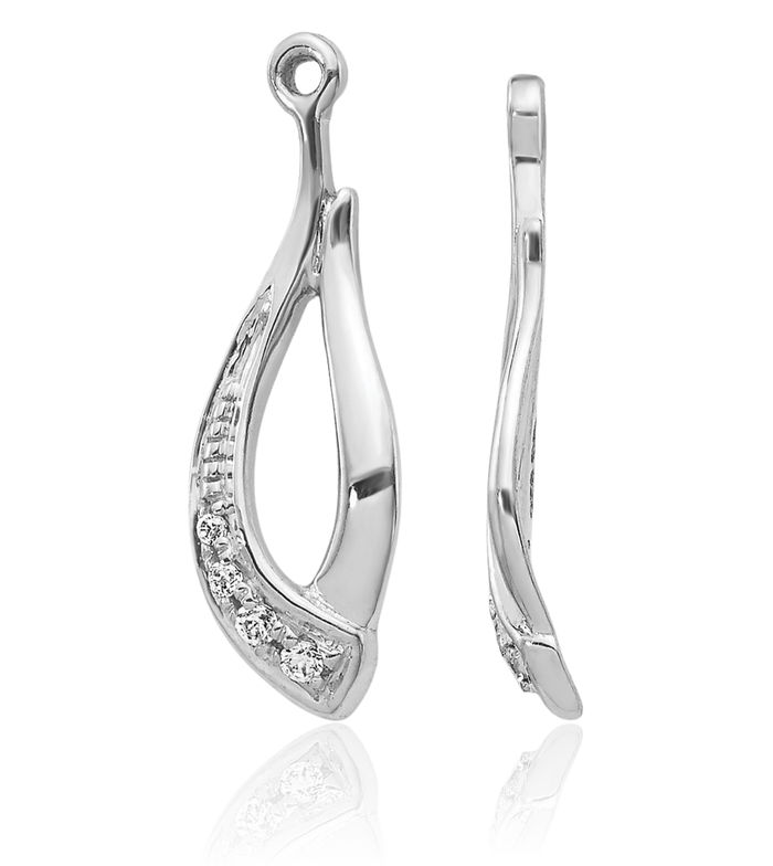 14K Solid White Gold Twisted Teardrop Diamond Earring Jackets for Studs