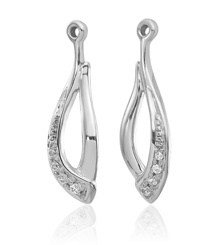 14K Solid White Gold Twisted Teardrop Diamond Earring Jackets for Studs