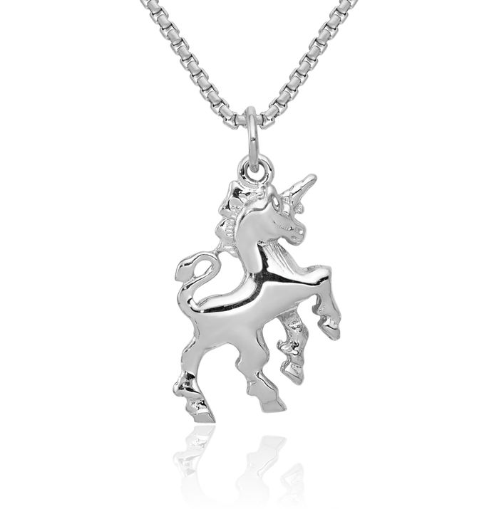 14K Solid White Gold Unicorn Magical Horse Head Necklace Animal Lover Pendant Equestrian Charm