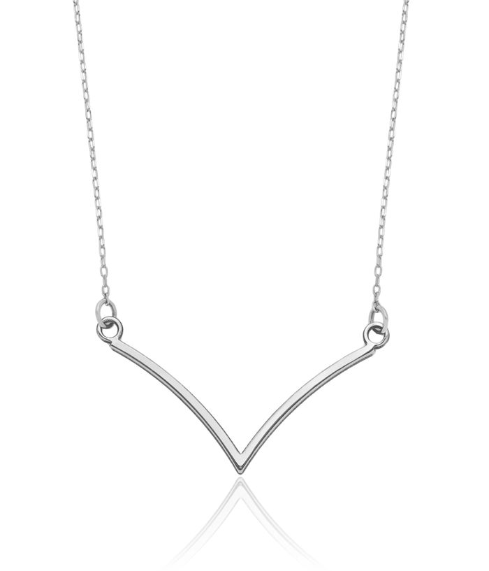 14K Solid White Gold V Chain Bar Necklace