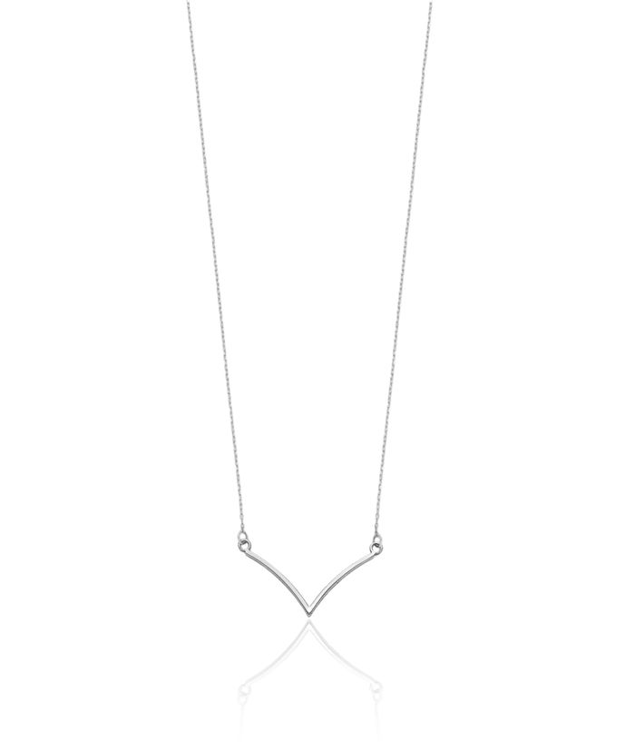 14K Solid White Gold V Chain Bar Necklace