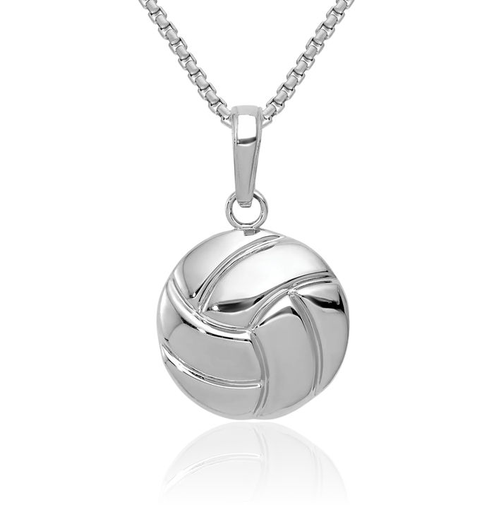 14K Solid White Gold Volleyball Necklace Charm Sports Pendant