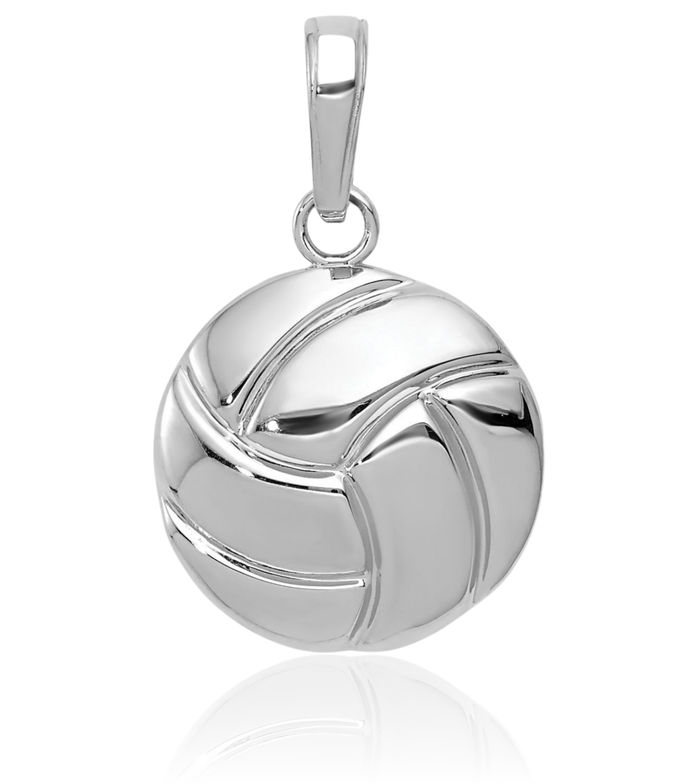 14K Solid White Gold Volleyball Necklace Charm Sports Pendant