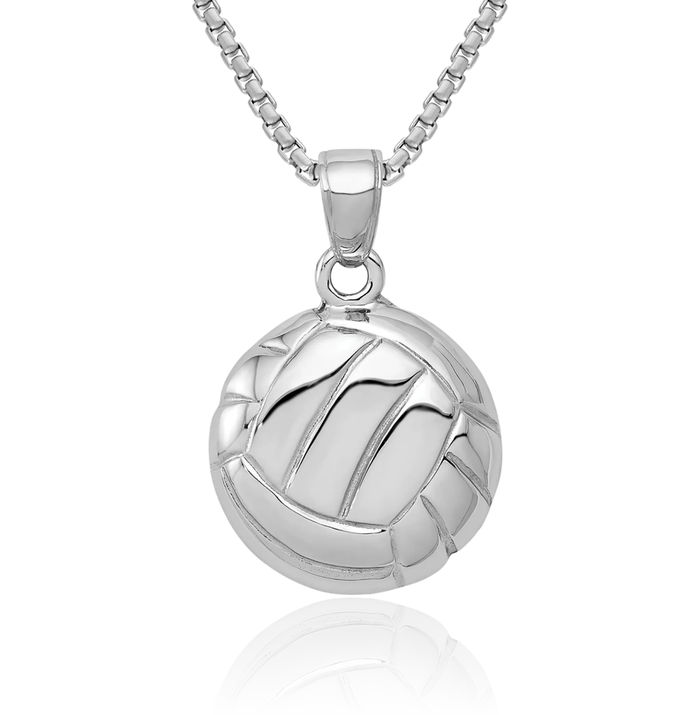 14K Solid White Gold Volleyball Necklace Charm Sports Pendant