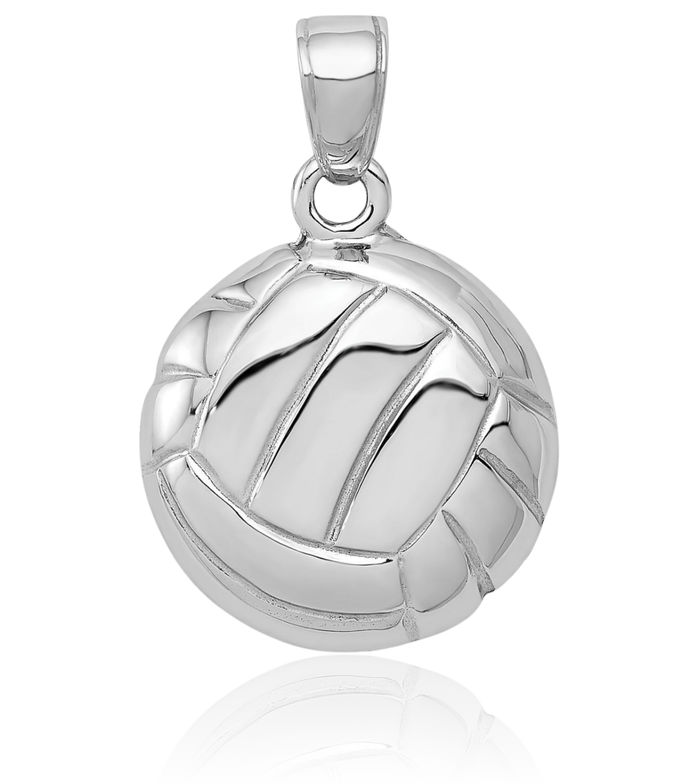 14K Solid White Gold Volleyball Necklace Charm Sports Pendant