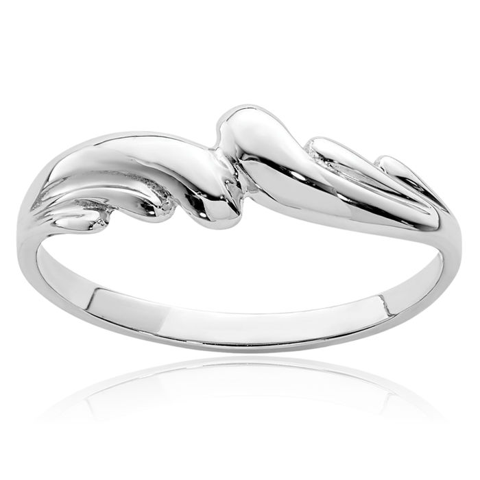 14K Solid White Gold Wave Chunky Dome Statement Ring