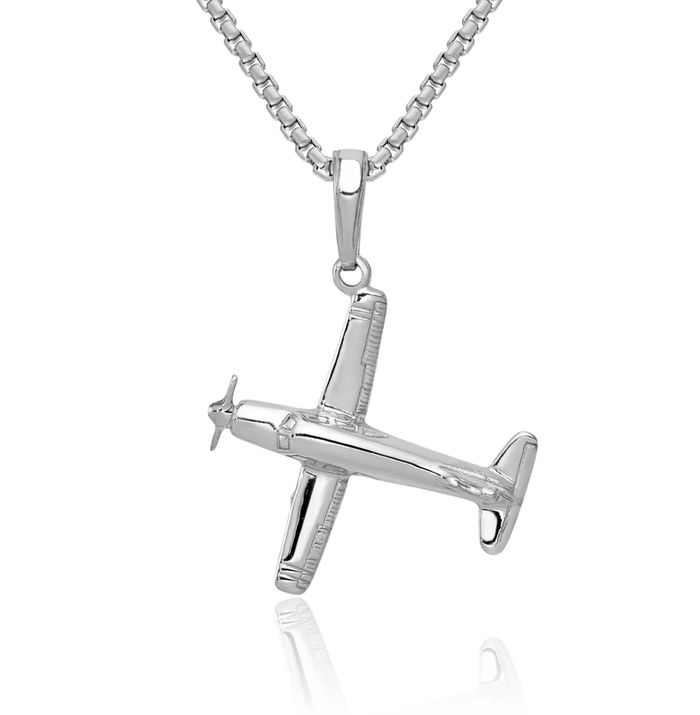 14K Solid White Gold Wing Airplane Necklace Chain Pendant Charm