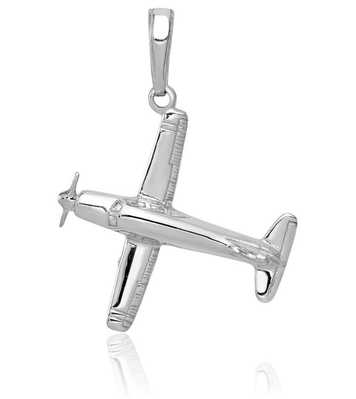 14K Solid White Gold Wing Airplane Necklace Chain Pendant Charm
