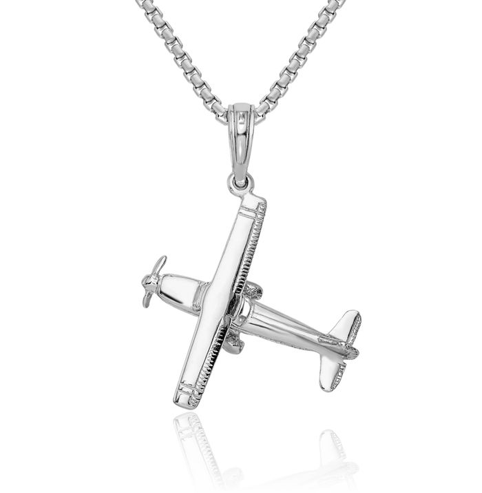 14K Solid White Gold Wing Airplane Necklace Chain Pendant Charm