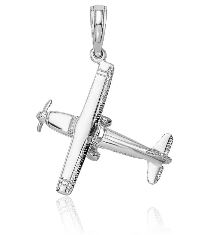 14K Solid White Gold Wing Airplane Necklace Chain Pendant Charm