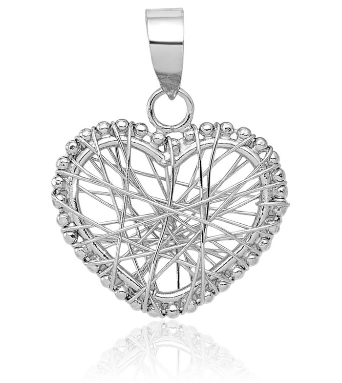 14K Solid White Gold Wire Heart Necklace Love Pendant Charm