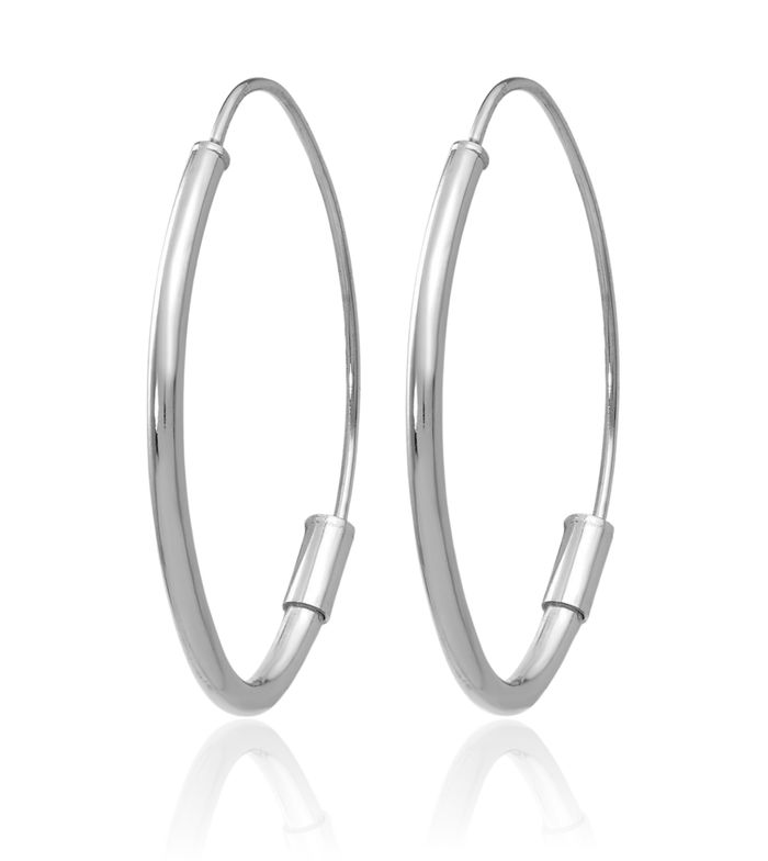 14K Solid White Gold Wire Threader Oval Medium Endless Hoop Earrings