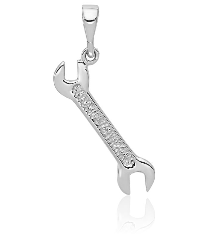 14K Solid White Gold Wrench Necklace Mechanic Chain Pendant Charm