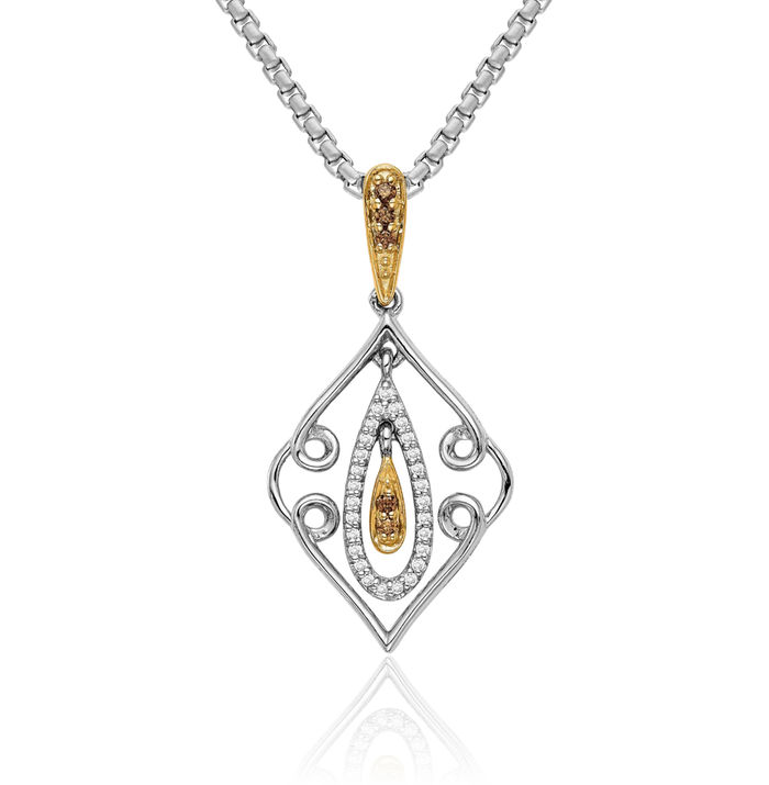 14K Solid White Gold Yellow Champagne Diamond Slide Chain Necklace Pendant Charm