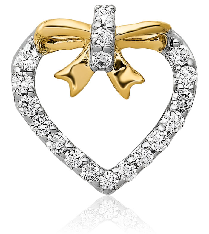 14K Solid White Gold Yellow Diamond Heart Bow Floating Chain Slide Pendant Necklace Charm