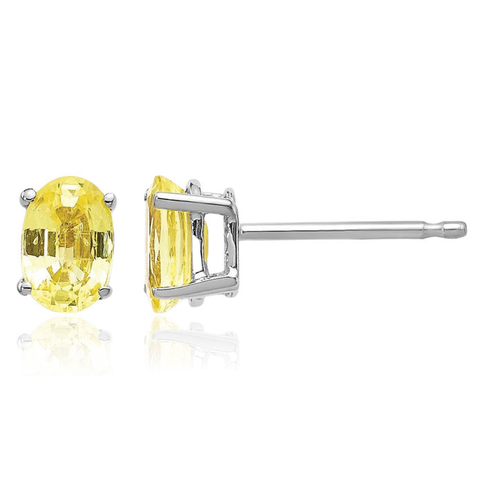 14K Solid White Gold Yellow Sapphire Studs Gemstone Solitaire Earrings November Birthstone Jewelry