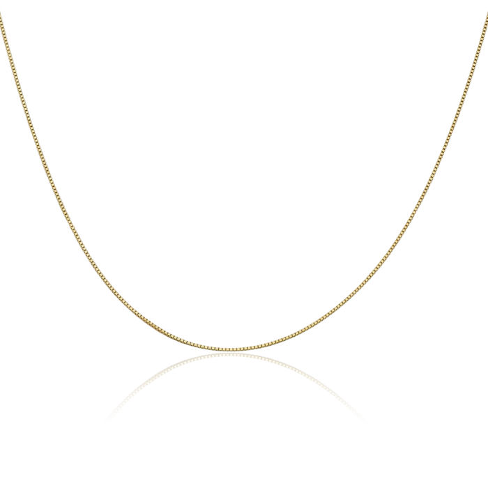 14K Solid Yellow Gold 0.5mm Box Link Chain Necklace