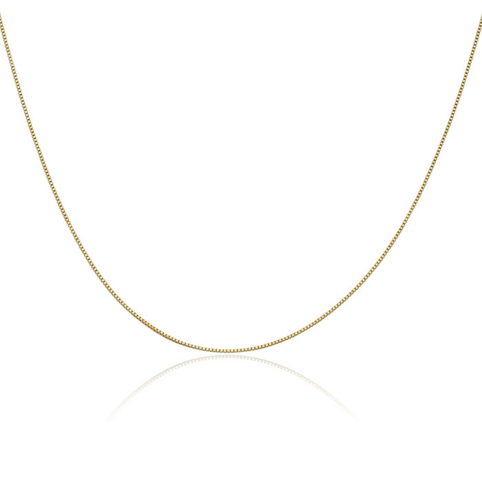 14K Solid Yellow Gold 0.5mm Box Link Chain Necklace